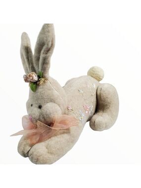 Mitchell Company TJ Collection Bunny rabbit laying down floral embroidery